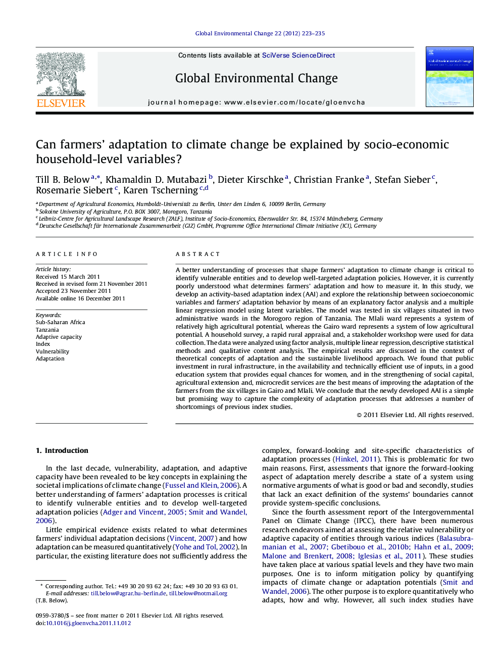 Can farmers' adaptation to climate change be explained by socio-economic household-level variables?