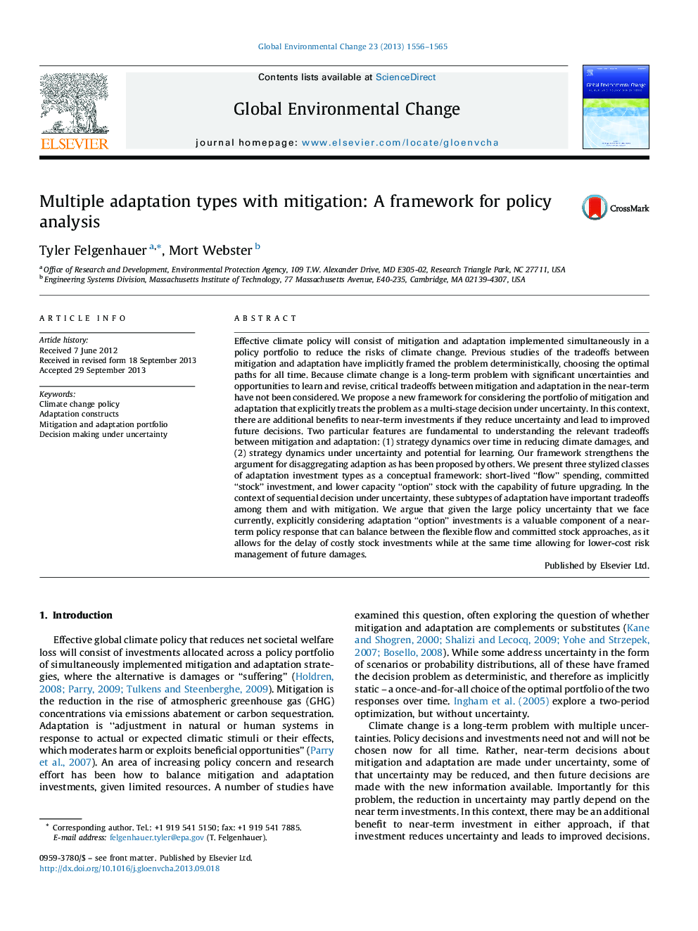 Multiple adaptation types with mitigation: A framework for policy analysis