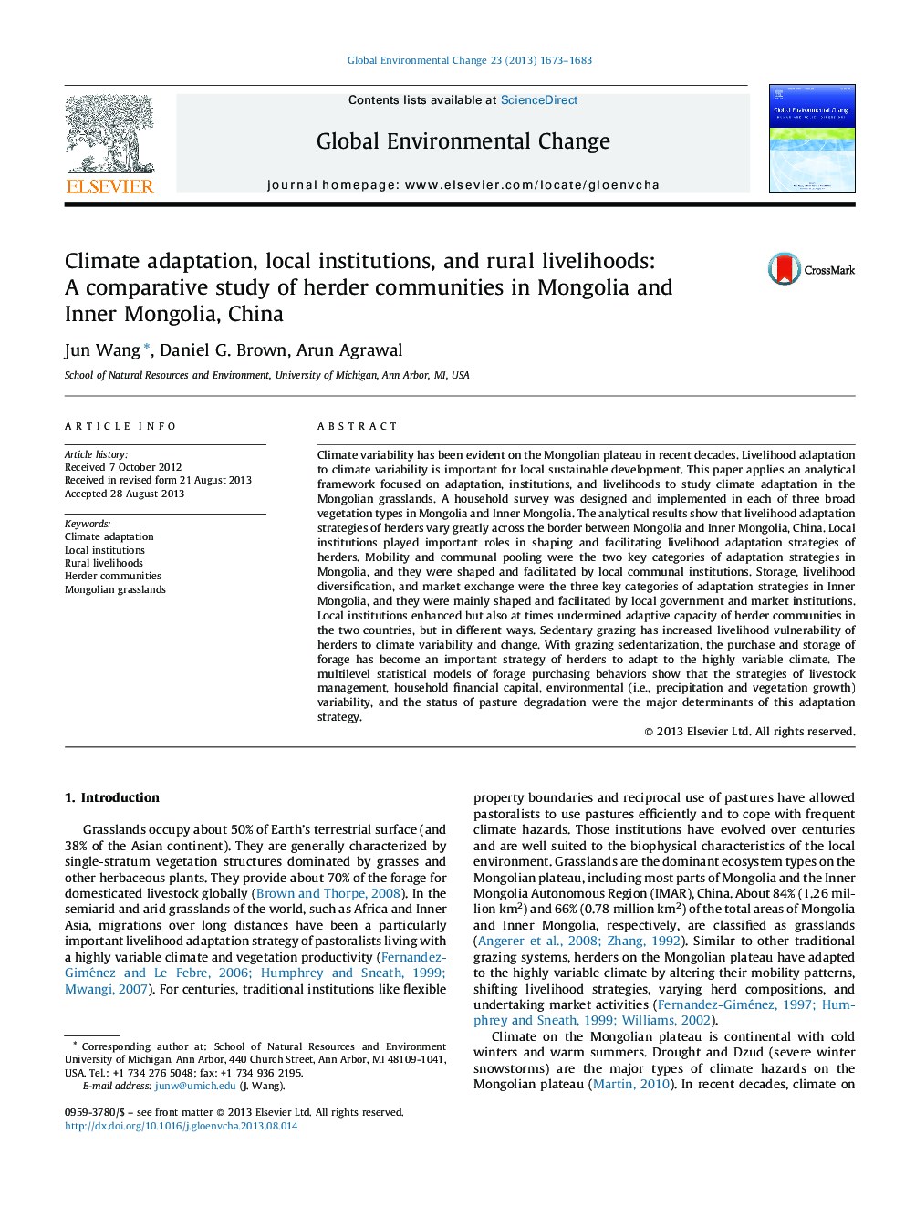 Climate adaptation, local institutions, and rural livelihoods: A comparative study of herder communities in Mongolia and Inner Mongolia, China