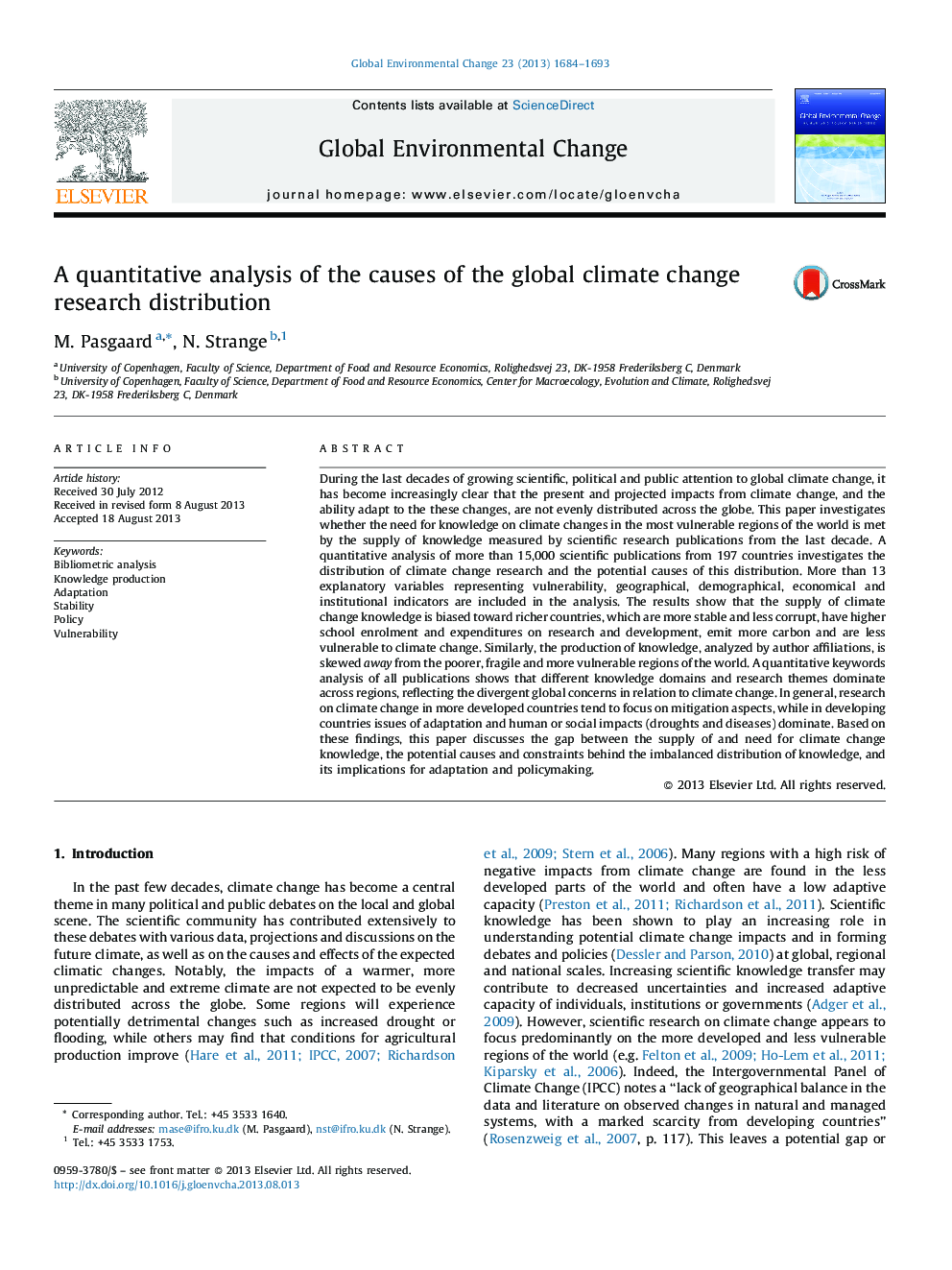 تجزیه و تحلیل کمی از علل توزیع تحقیق تغییرات اقلیمی جهانی 