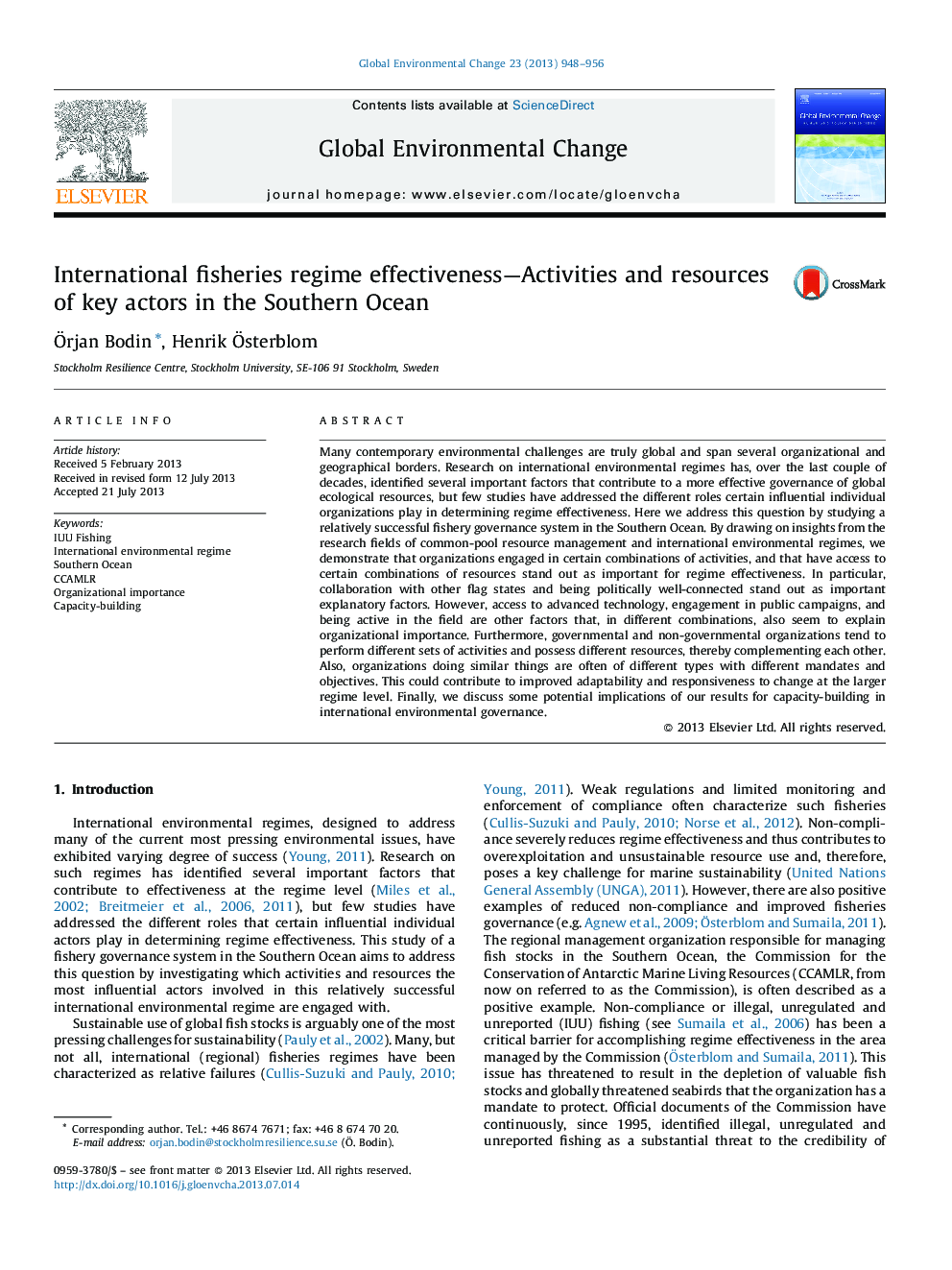 International fisheries regime effectiveness-Activities and resources of key actors in the Southern Ocean