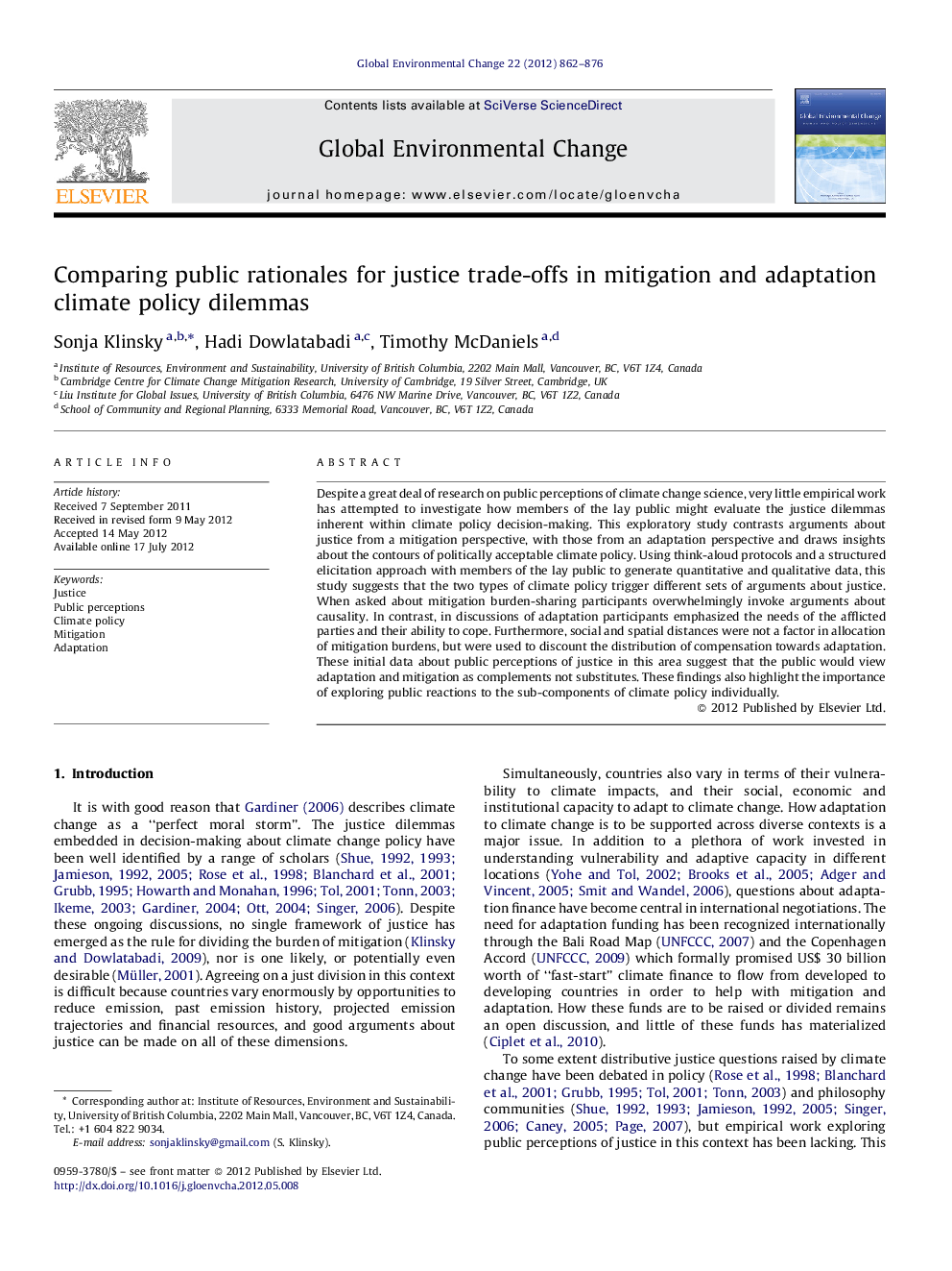 Comparing public rationales for justice trade-offs in mitigation and adaptation climate policy dilemmas