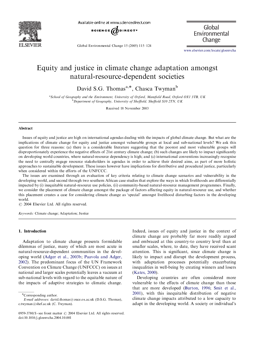 Equity and justice in climate change adaptation amongst natural-resource-dependent societies