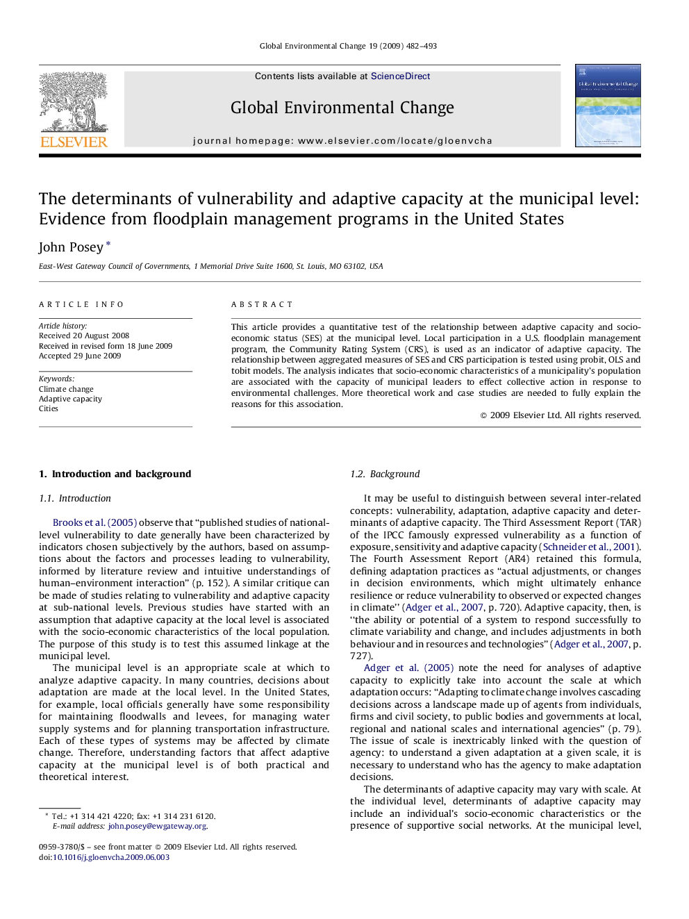 The determinants of vulnerability and adaptive capacity at the municipal level: Evidence from floodplain management programs in the United States