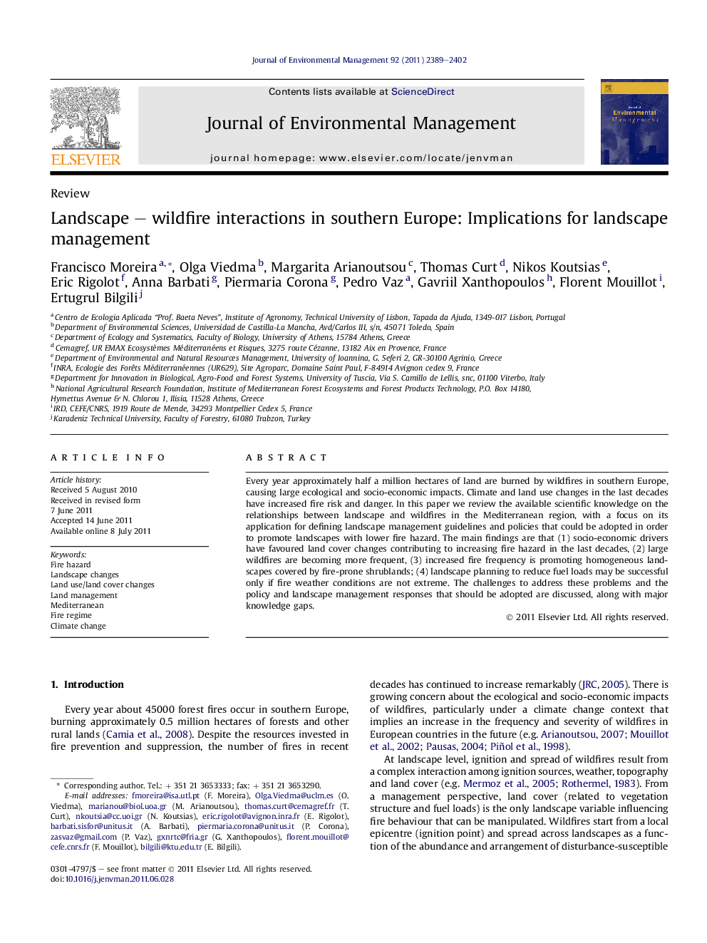 Landscape - wildfire interactions in southern Europe: Implications for landscape management