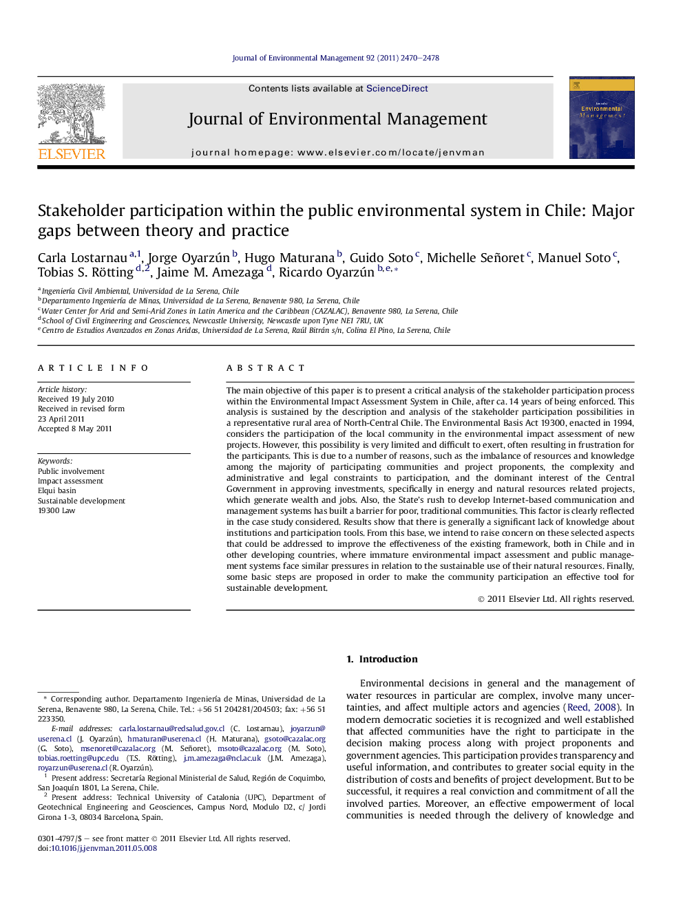 Stakeholder participation within the public environmental system in Chile: Major gaps between theory and practice