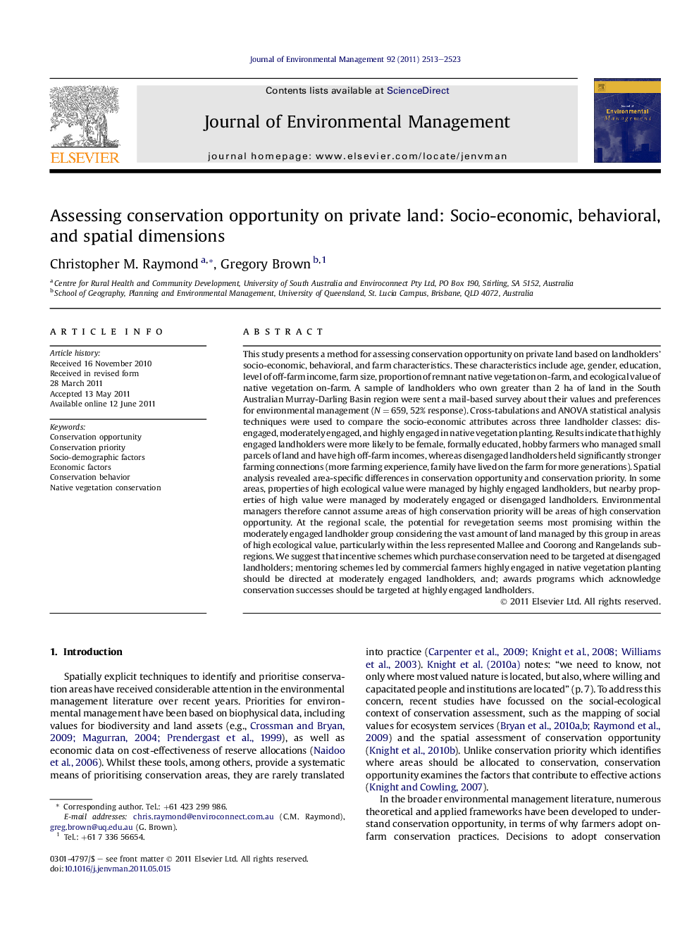 Assessing conservation opportunity on private land: Socio-economic, behavioral, and spatial dimensions