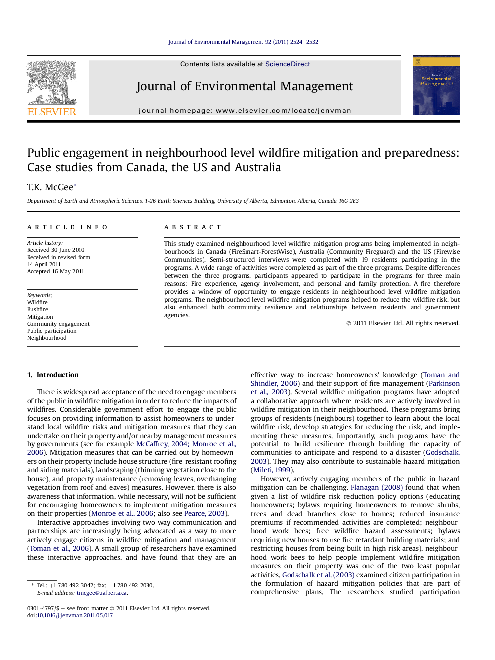 Public engagement in neighbourhood level wildfire mitigation and preparedness: Case studies from Canada, the US and Australia