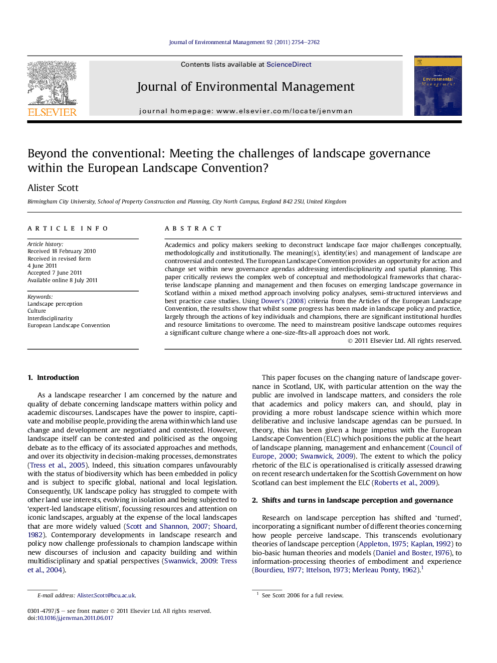 Beyond the conventional: Meeting the challenges of landscape governance within the European Landscape Convention?