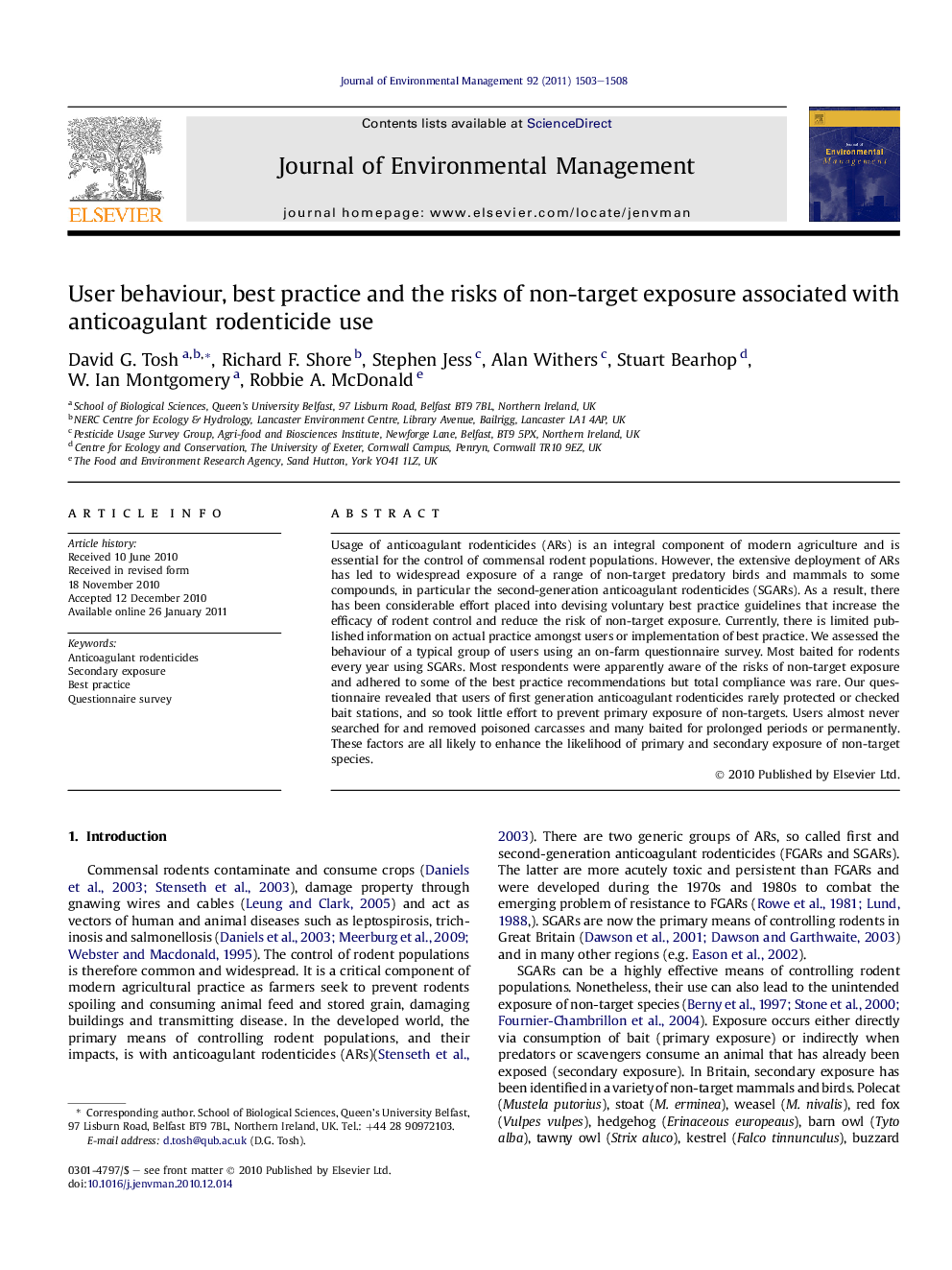 User behaviour, best practice and the risks of non-target exposure associated with anticoagulant rodenticide use