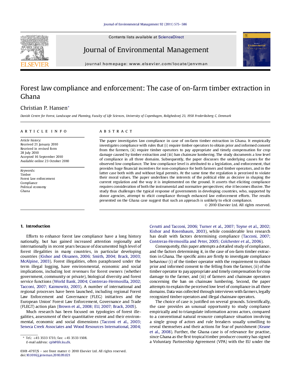 Forest law compliance and enforcement: The case of on-farm timber extraction in Ghana