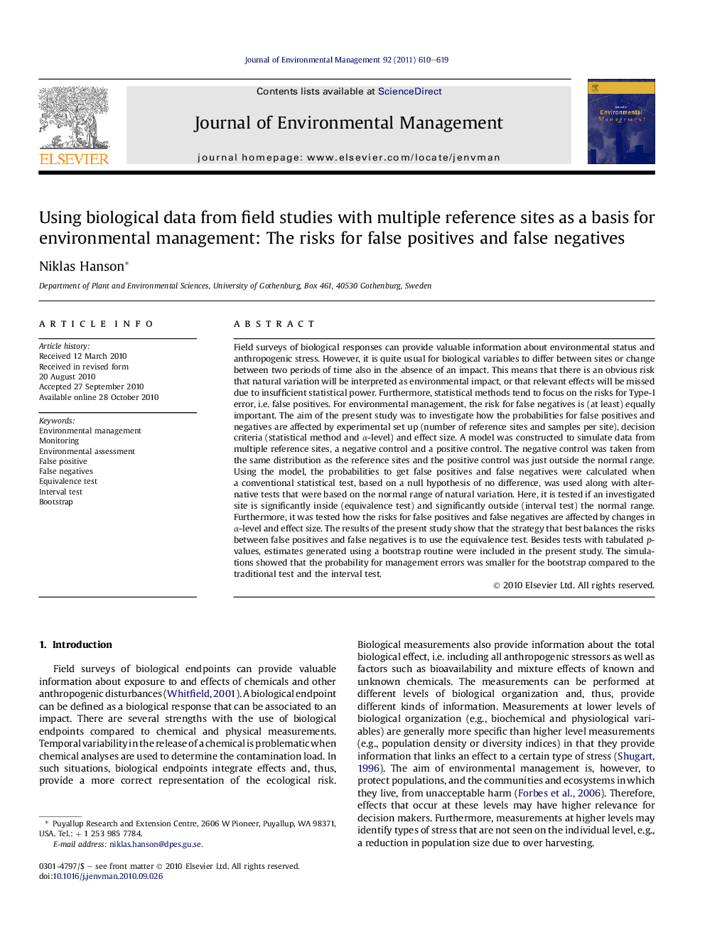 Using biological data from field studies with multiple reference sites as a basis for environmental management: The risks for false positives and false negatives