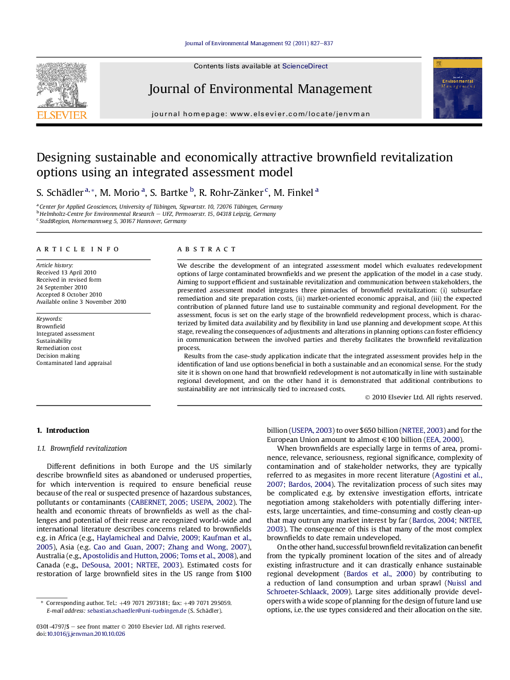 Designing sustainable and economically attractive brownfield revitalization options using an integrated assessment model