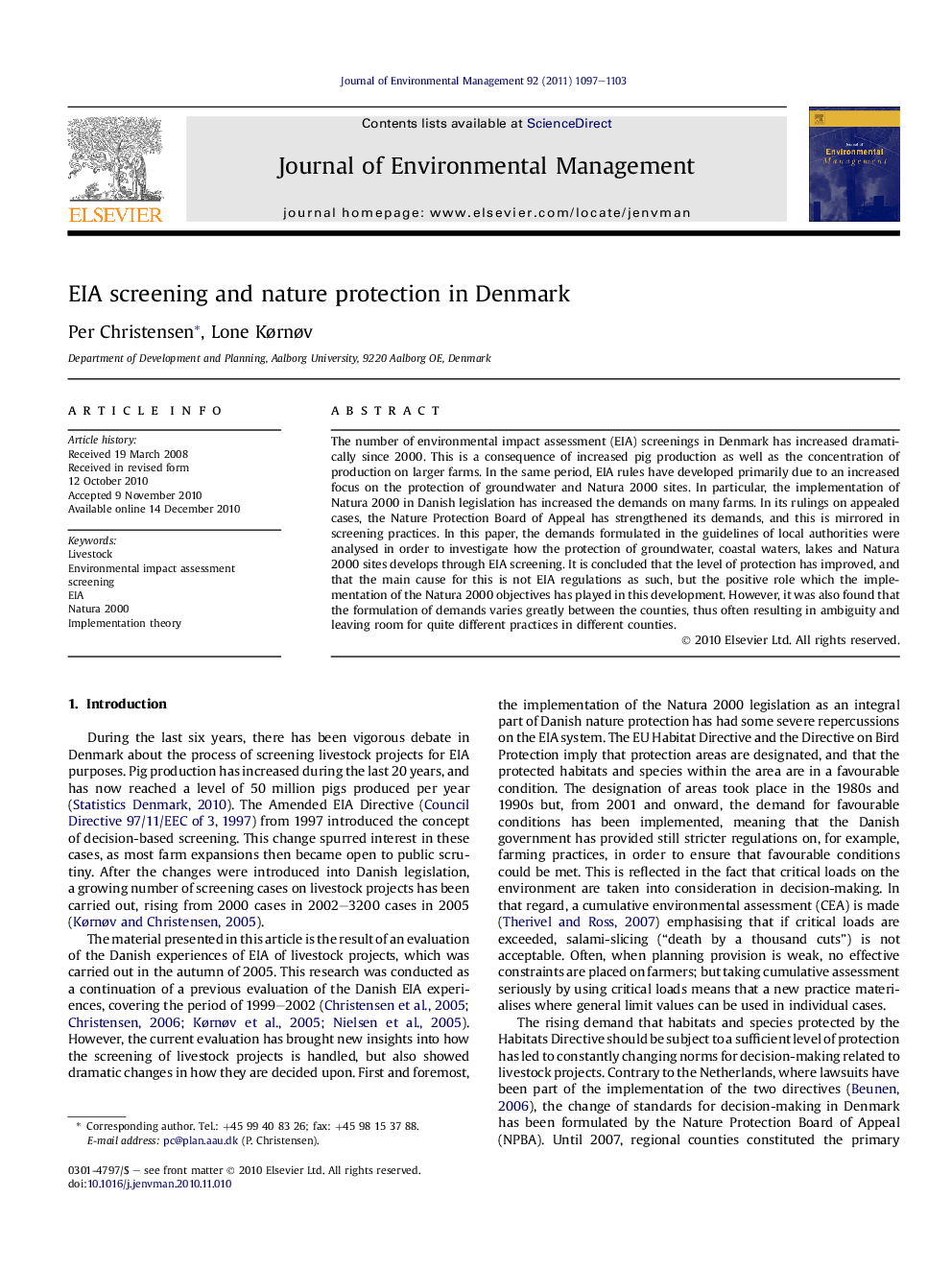 EIA screening and nature protection in Denmark