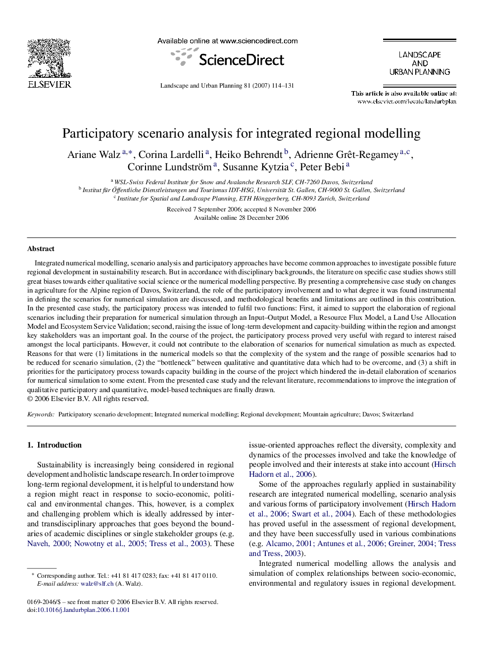 Participatory scenario analysis for integrated regional modelling