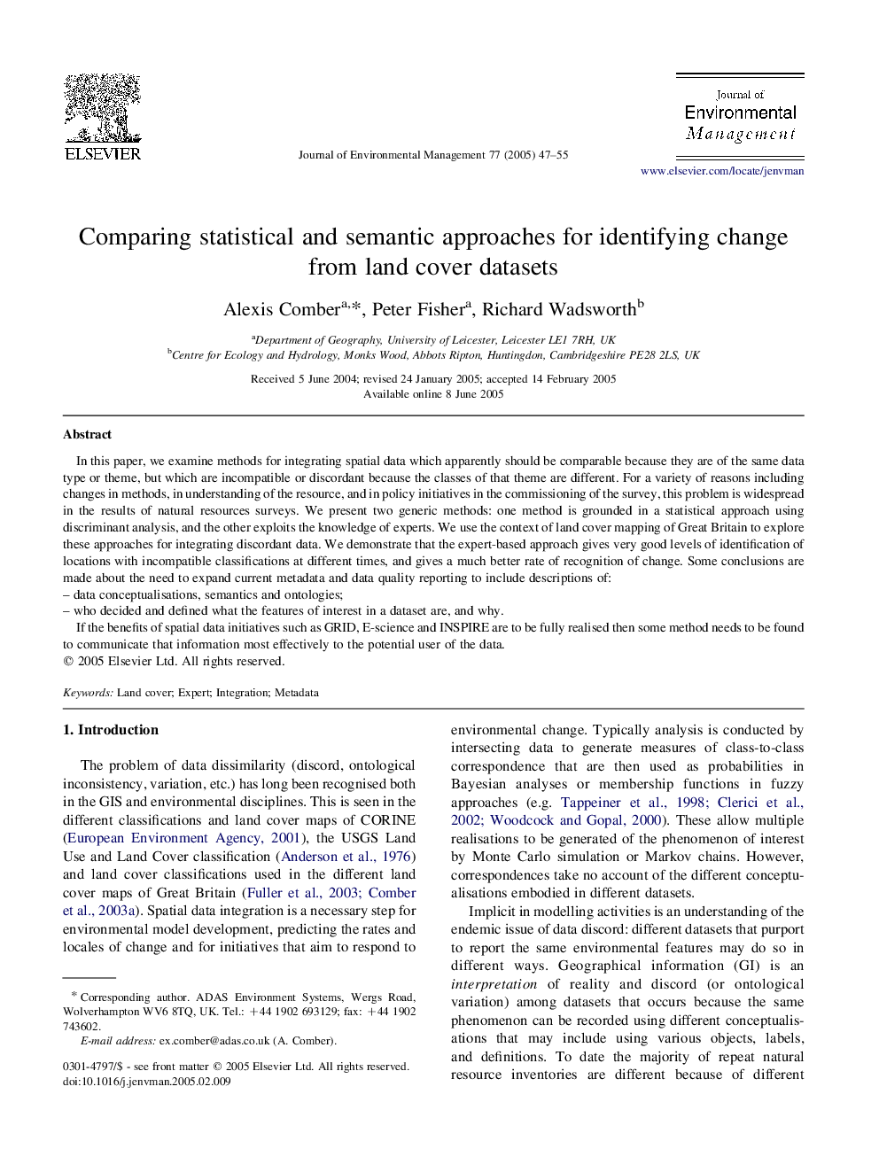 Comparing statistical and semantic approaches for identifying change from land cover datasets