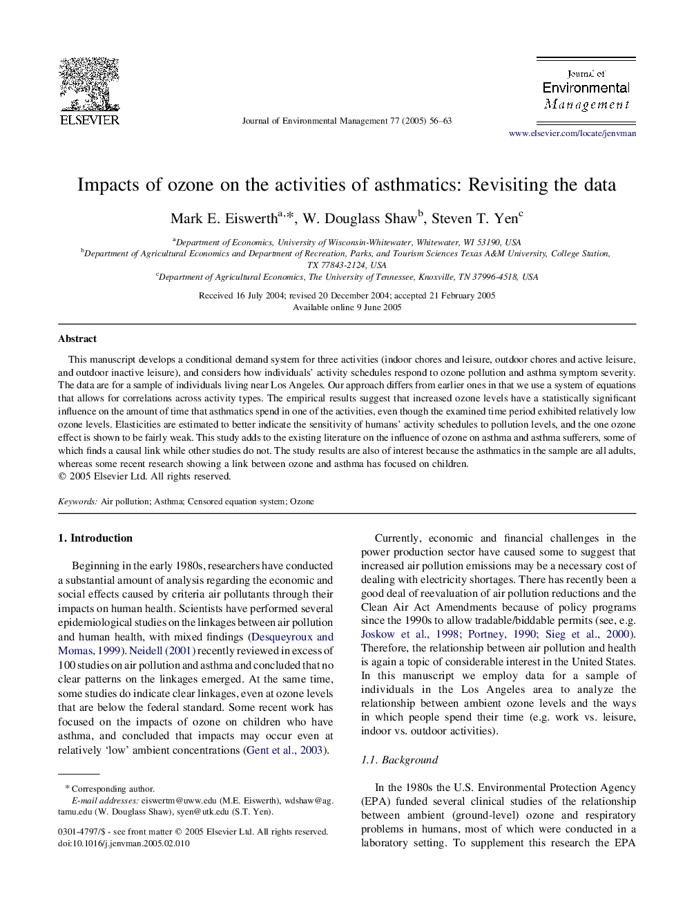 Impacts of ozone on the activities of asthmatics: Revisiting the data