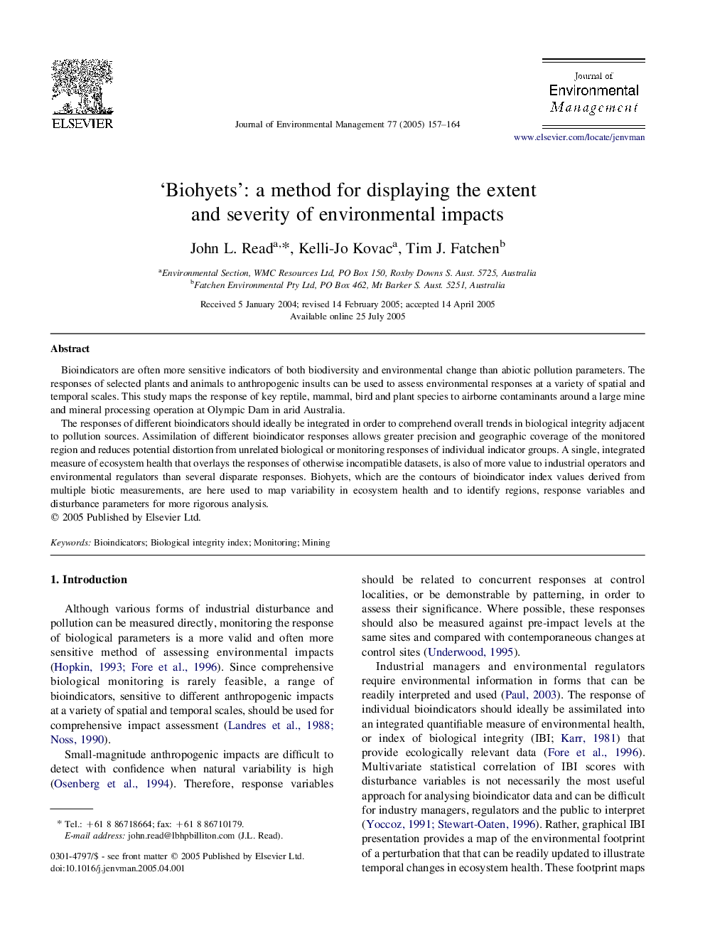 'Biohyets': a method for displaying the extent and severity of environmental impacts