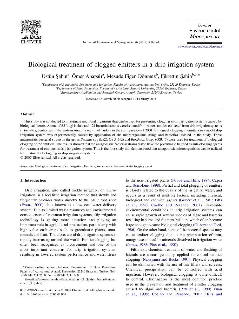 Biological treatment of clogged emitters in a drip irrigation system