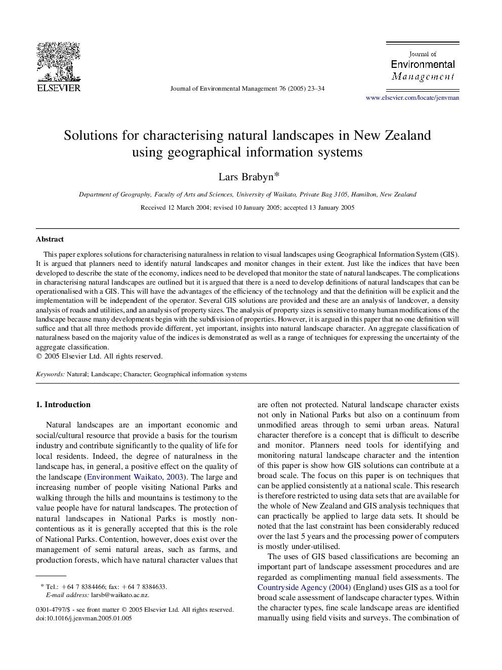 Solutions for characterising natural landscapes in New Zealand using geographical information systems