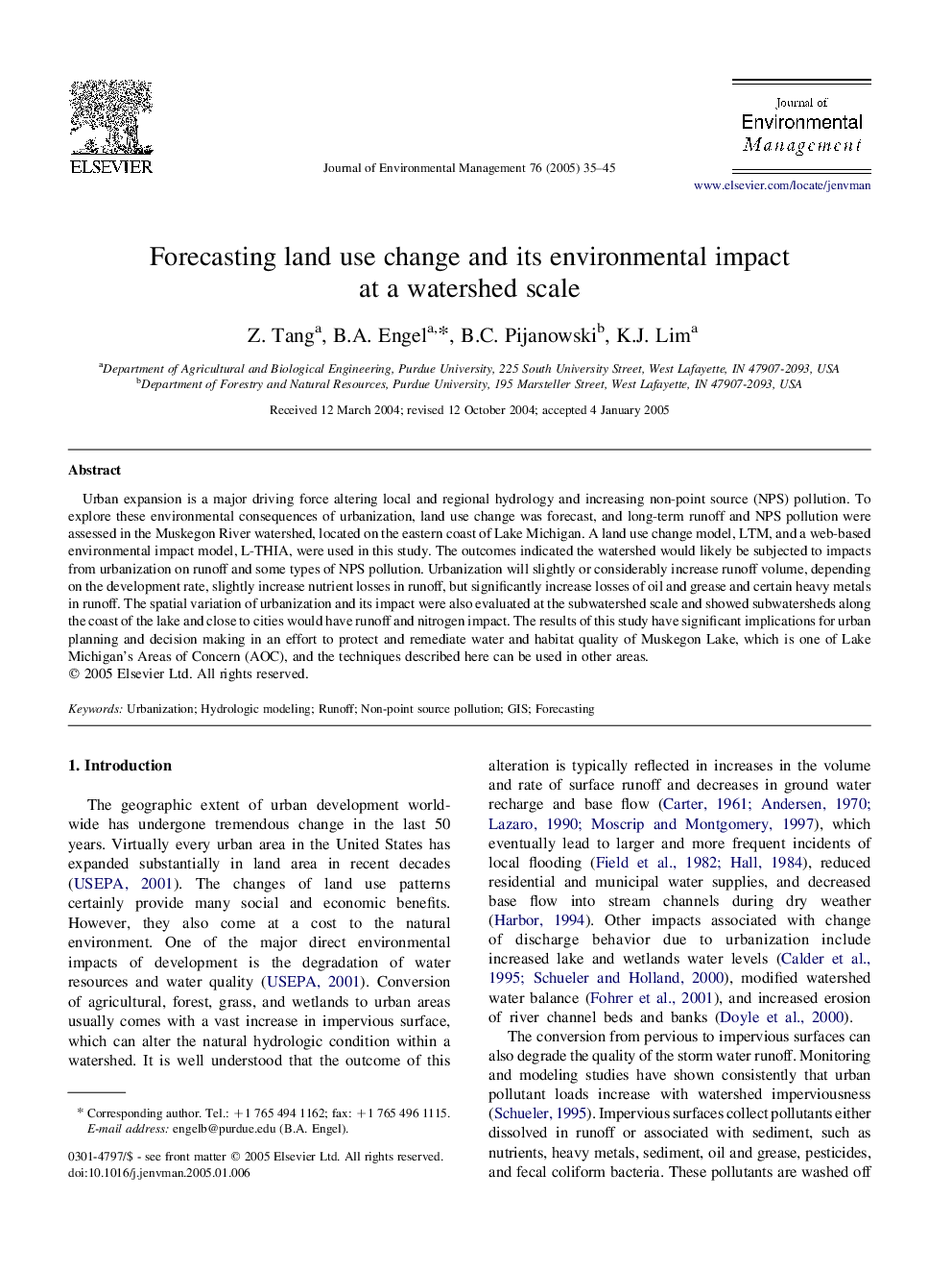 Forecasting land use change and its environmental impact at a watershed scale