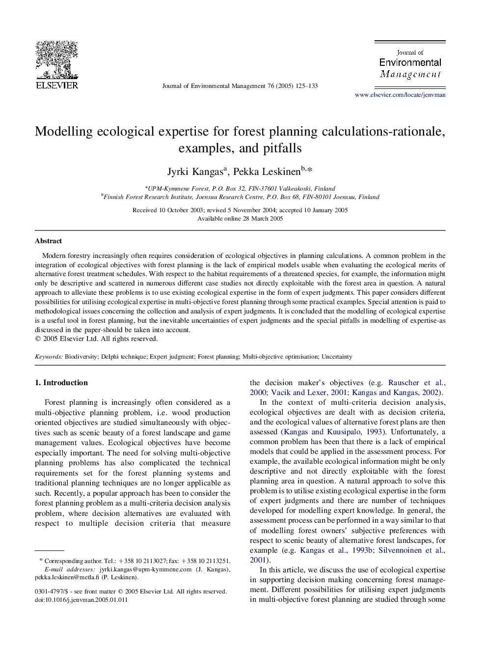 Modelling ecological expertise for forest planning calculations-rationale, examples, and pitfalls