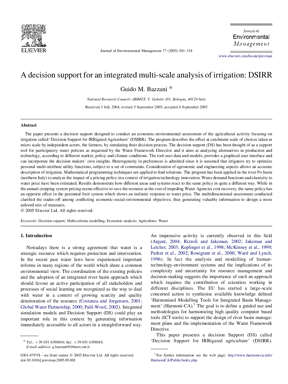 A decision support for an integrated multi-scale analysis of irrigation: DSIRR