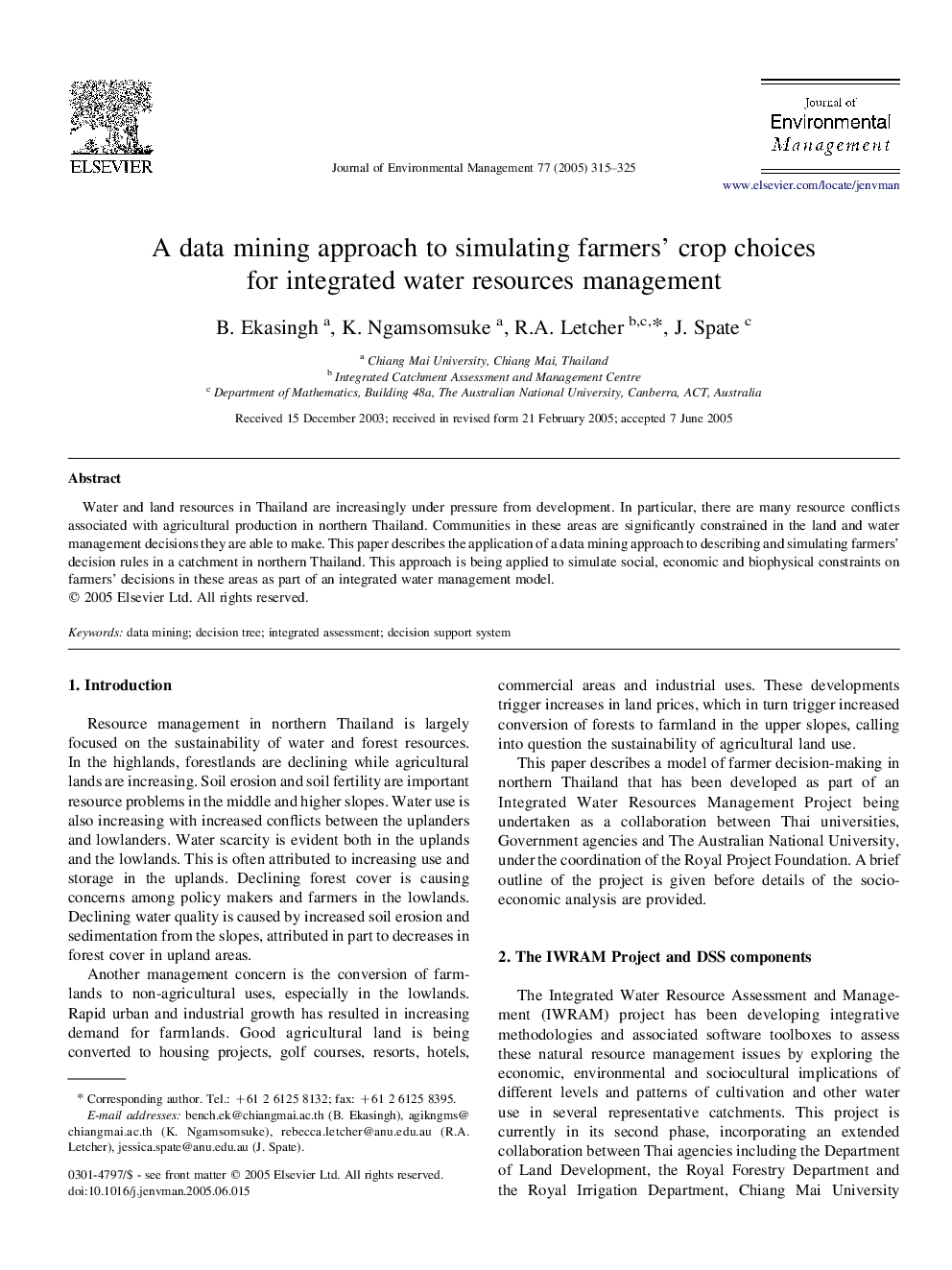 A data mining approach to simulating farmers' crop choices for integrated water resources management