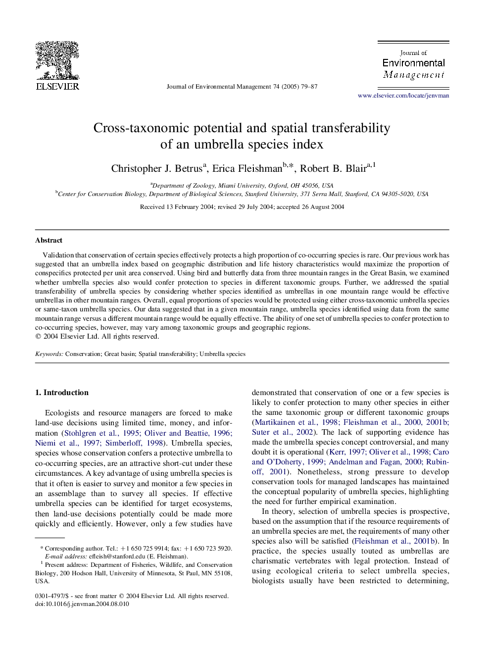 Cross-taxonomic potential and spatial transferability of an umbrella species index