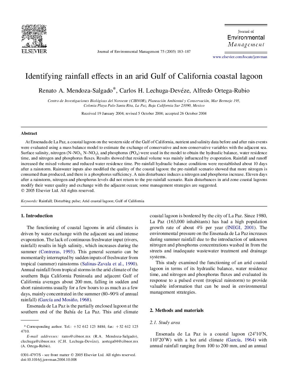 Identifying rainfall effects in an arid Gulf of California coastal lagoon