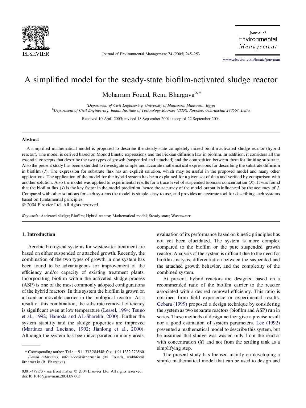 A simplified model for the steady-state biofilm-activated sludge reactor