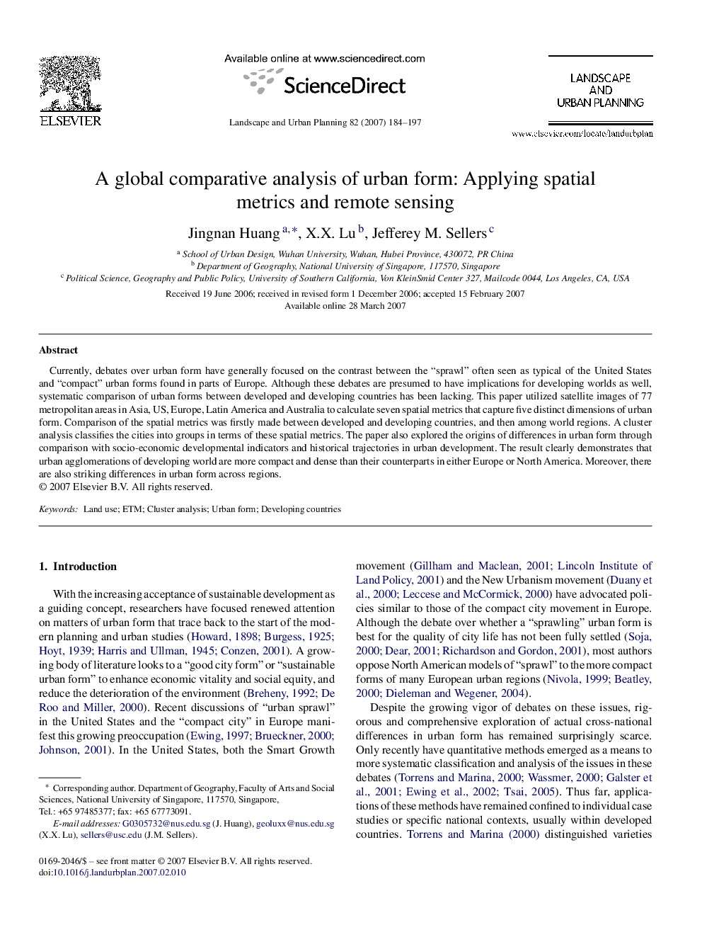 A global comparative analysis of urban form: Applying spatial metrics and remote sensing