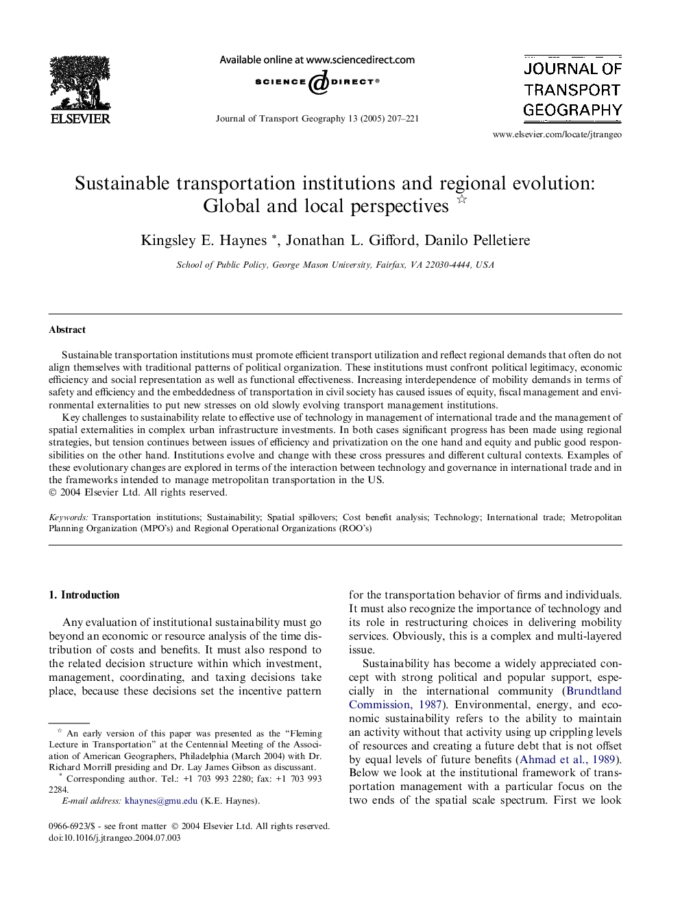 Sustainable transportation institutions and regional evolution: Global and local perspectives