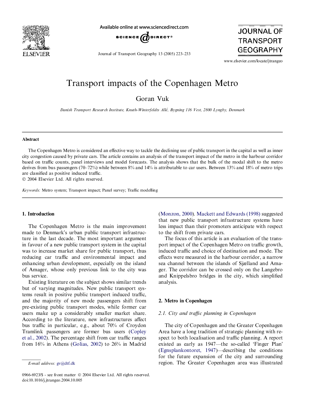 Transport impacts of the Copenhagen Metro