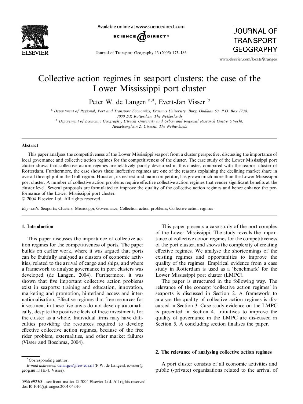 Collective action regimes in seaport clusters: the case of the Lower Mississippi port cluster