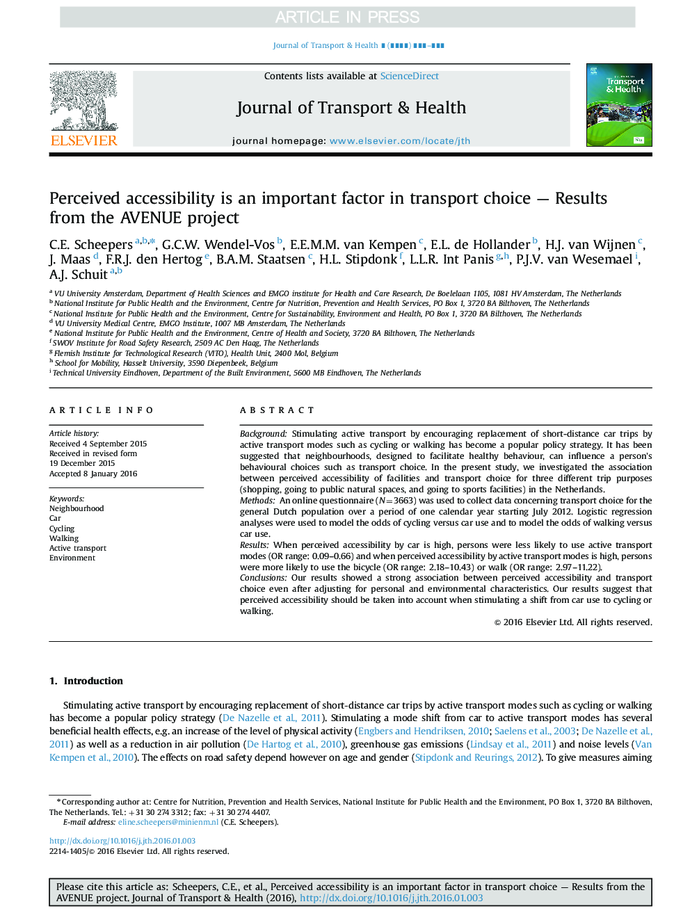 Perceived accessibility is an important factor in transport choice - Results from the AVENUE project