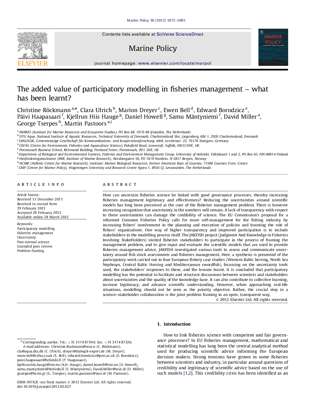 The added value of participatory modelling in fisheries management - what has been learnt?