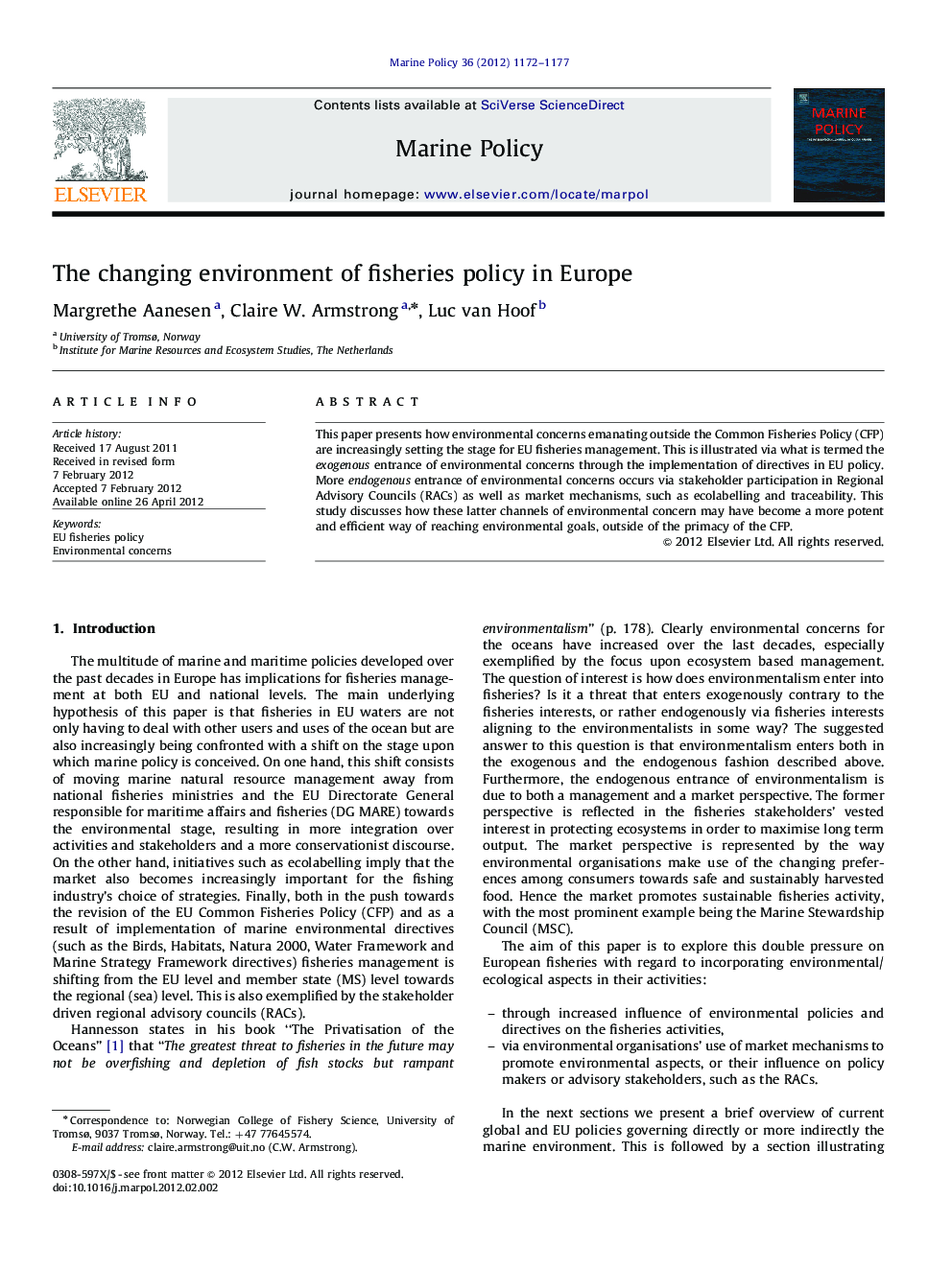 The changing environment of fisheries policy in Europe