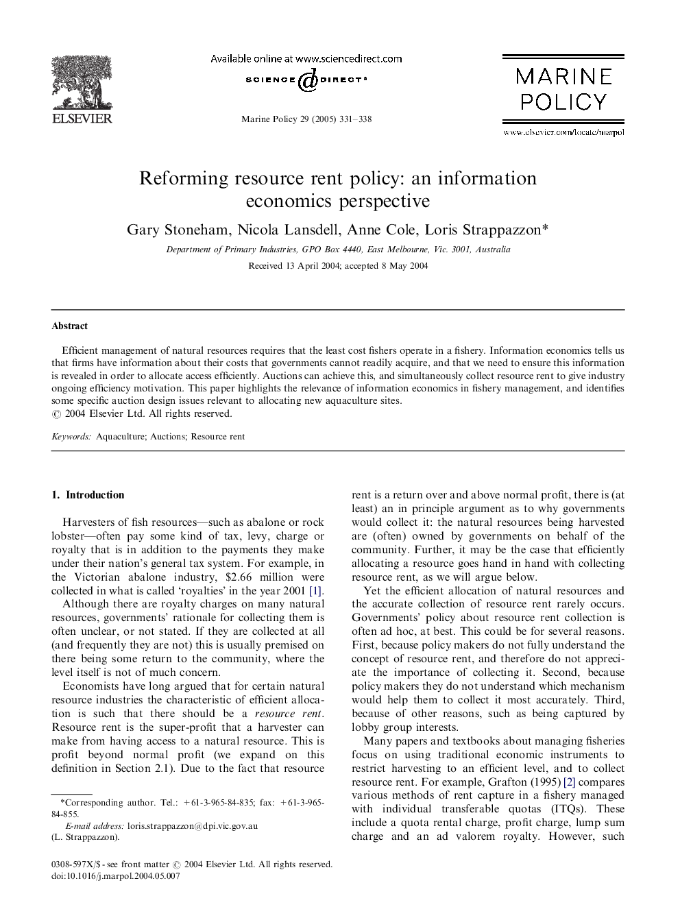 Reforming resource rent policy: an information economics perspective