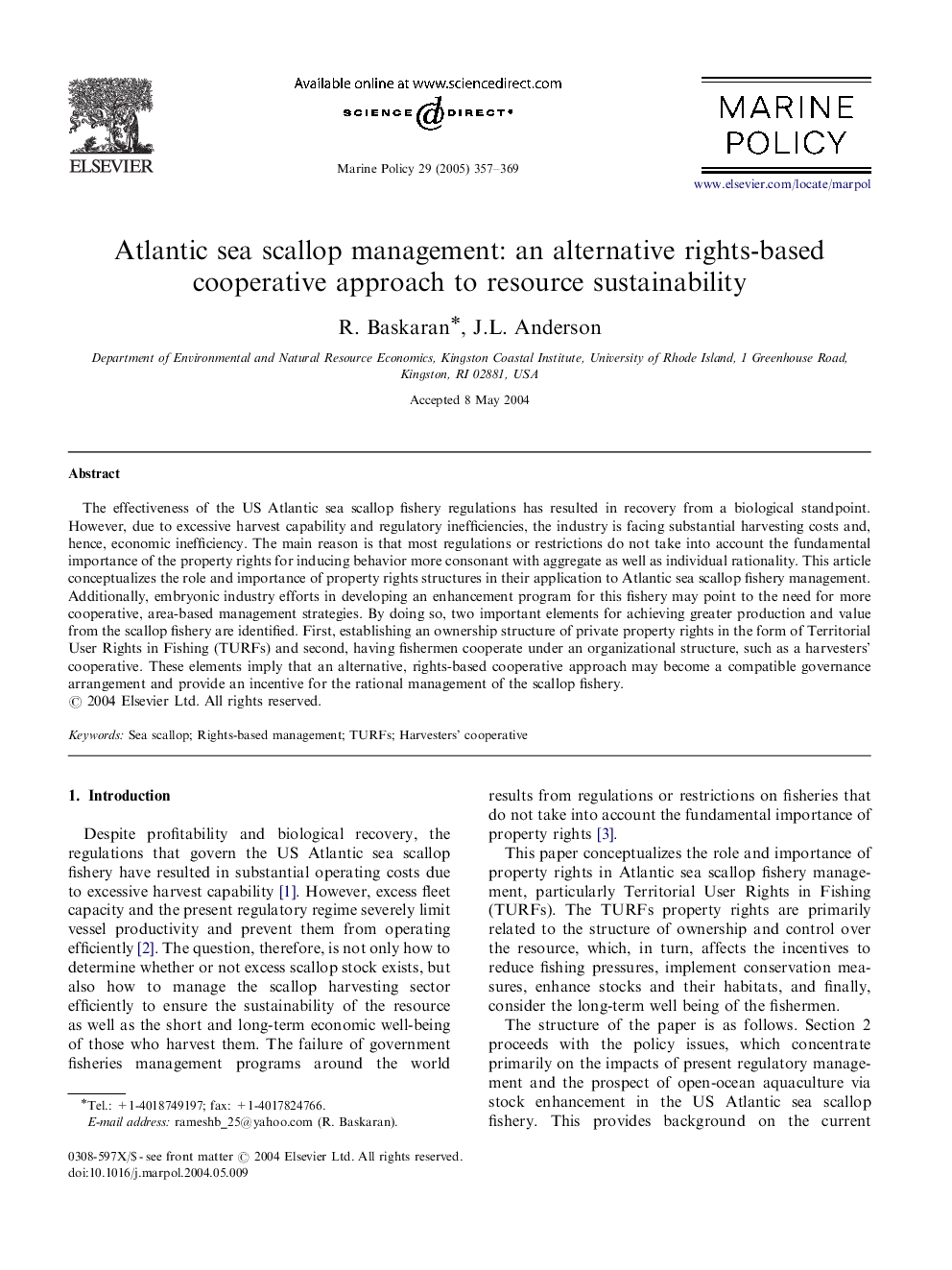 Atlantic sea scallop management: an alternative rights-based cooperative approach to resource sustainability