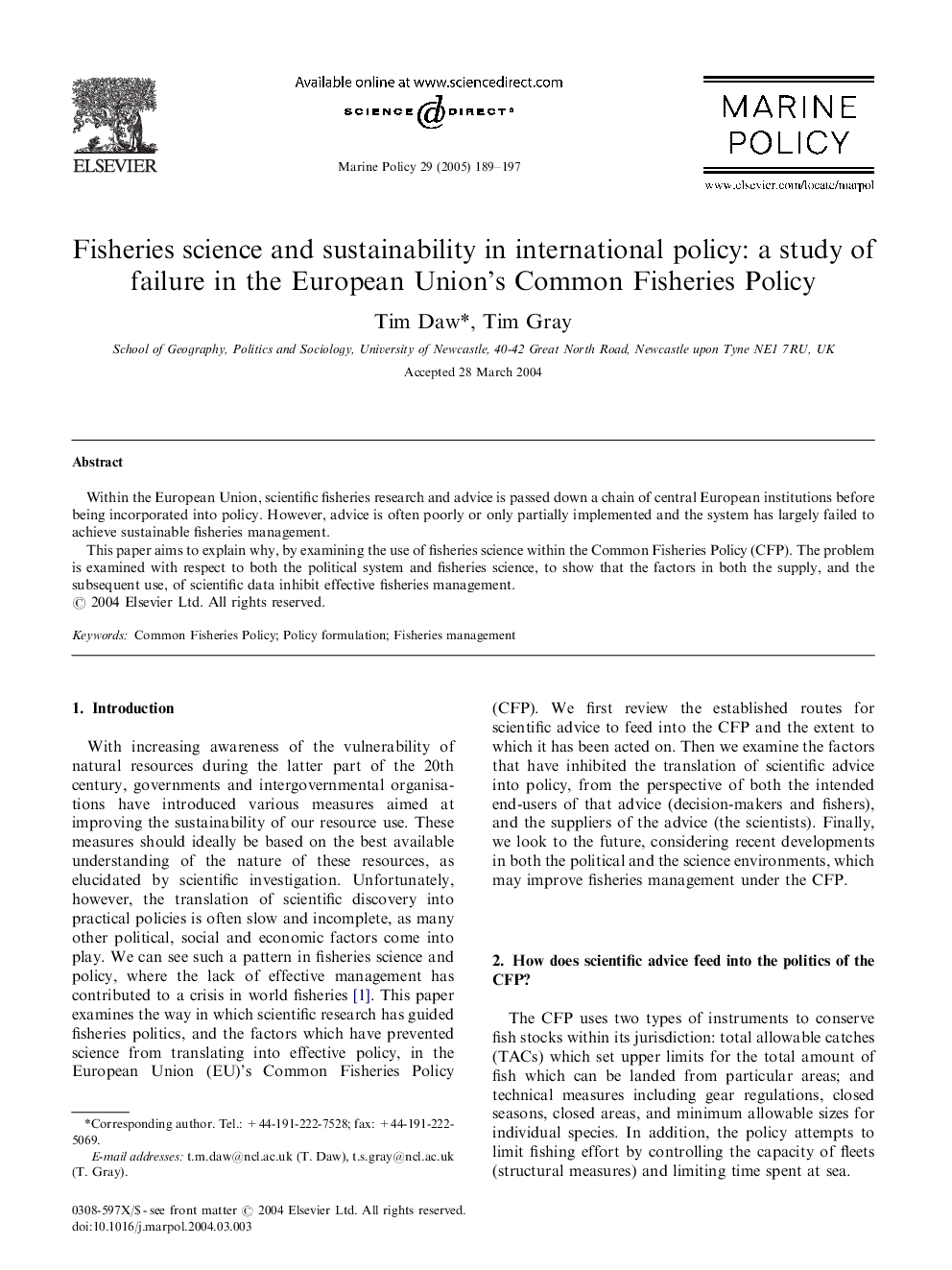 عکس صفحه اول مقاله: Fisheries science and sustainability in international policy: a study of failure in the European Union's Common Fisheries Policy Fisheries science and sustainability in international policy: a study of failure in the European Union's Common Fisheries Policy