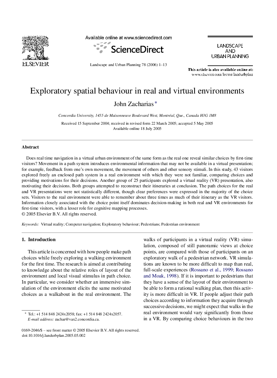 Exploratory spatial behaviour in real and virtual environments