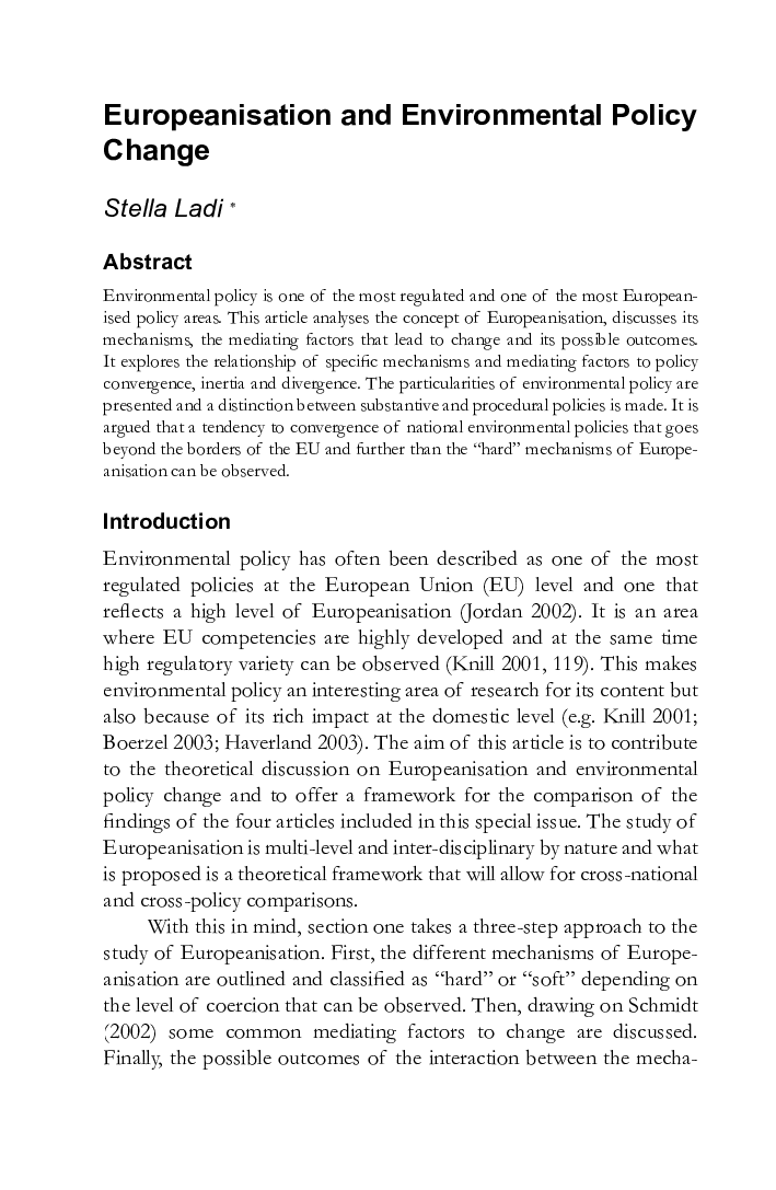 Europeanisation and Environmental Policy Change