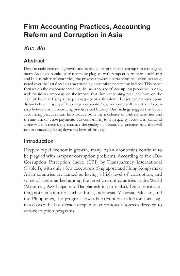 Firm Accounting Practices, Accounting Reform and Corruption in Asia