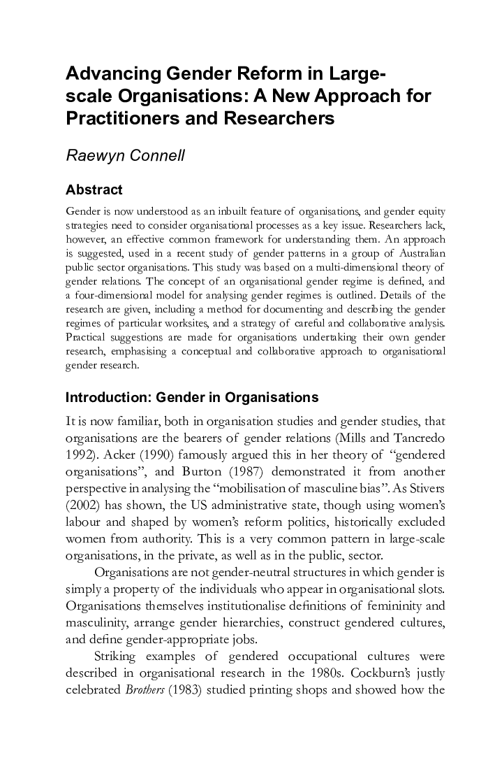 Advancing Gender Reform in Large-scale Organisations: A New Approach for Practitioners and Researchers