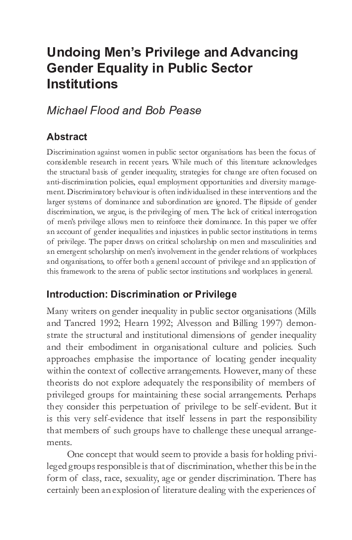 Undoing Men's Privilege and Advancing Gender Equality in Public Sector Institutions