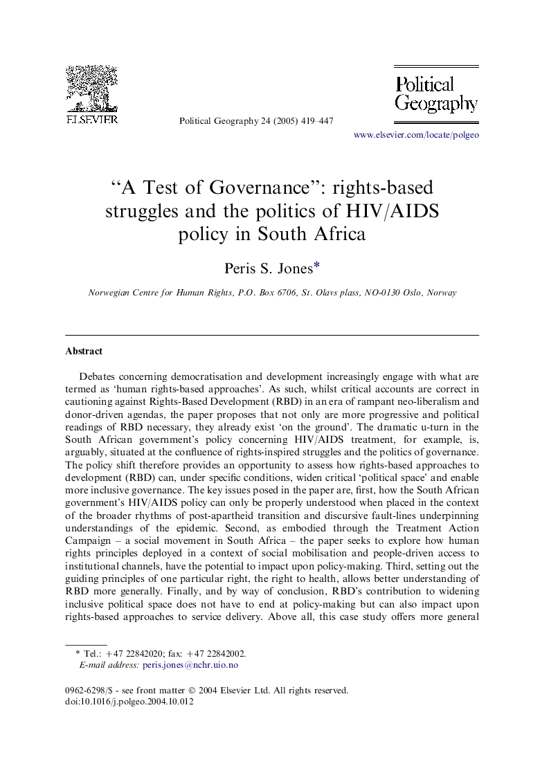 “A Test of Governance”: rights-based struggles and the politics of HIV/AIDS policy in South Africa