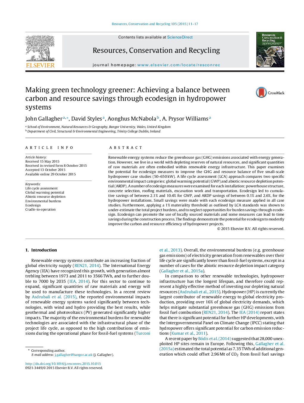 Making green technology greener: Achieving a balance between carbon and resource savings through ecodesign in hydropower systems