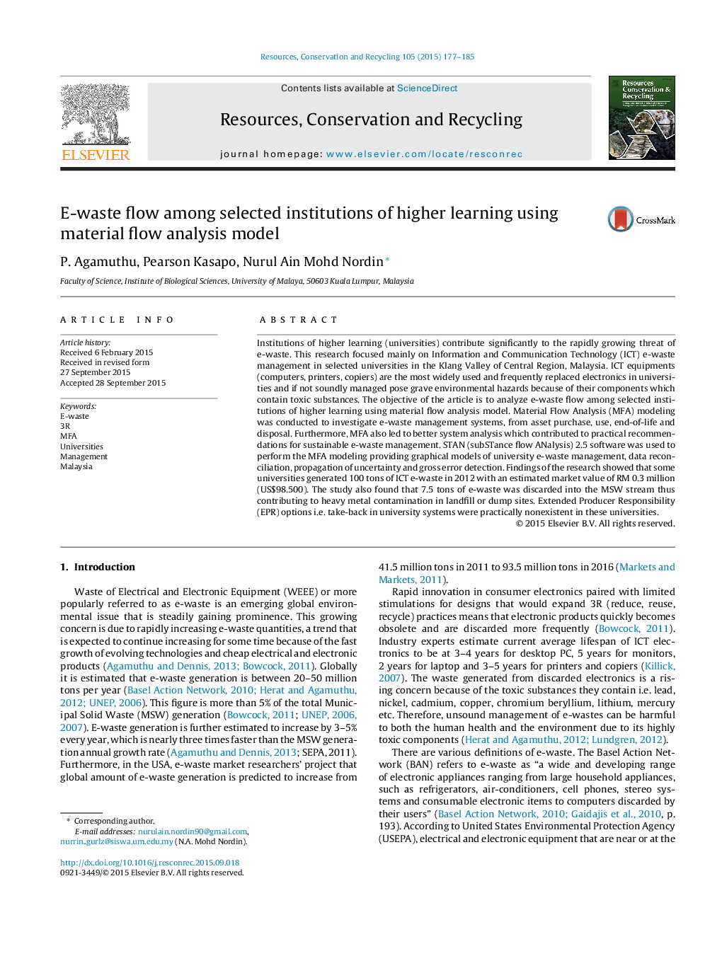 E-waste flow among selected institutions of higher learning using material flow analysis model