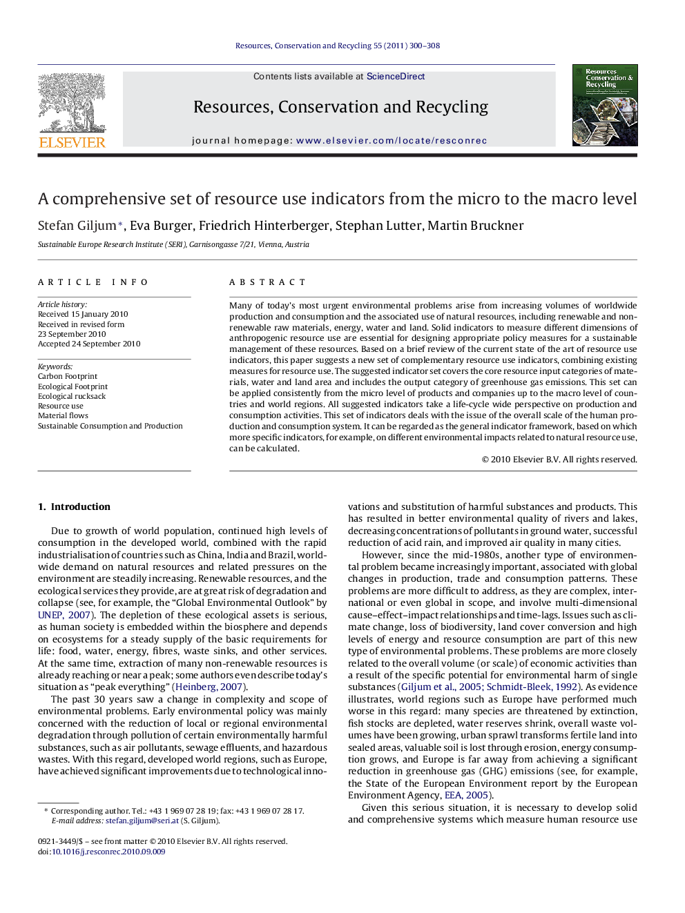 A comprehensive set of resource use indicators from the micro to the macro level